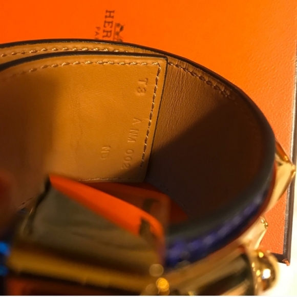 Authentic Hermes Collier de Chien Mississippi Blue Croc Alligator Cuff - Picture 5 of 16